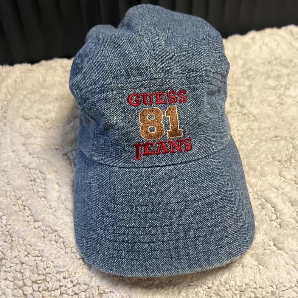 Vintage Broken In Embroidered Logo Guess Jeans 81 Denim Baseball Hat Cap Cotton